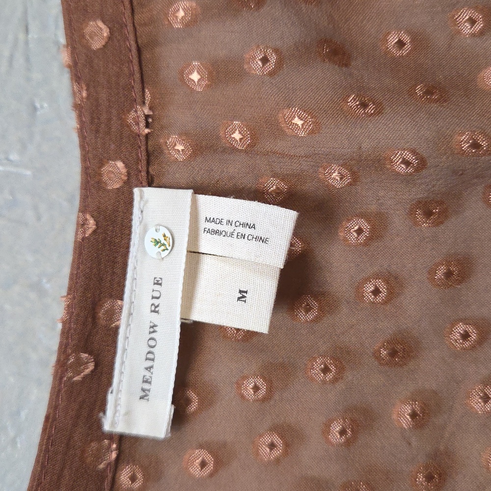Meadow Rue Anthropologie Grassland Brown Sheer Top Medium - Picture 5 of 6